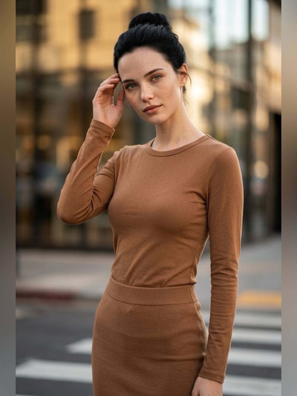 Olivia Rae Elegant Brown Long Sleeve Top - Size Small